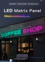 Coffee shop storefront with a large soft LED sign