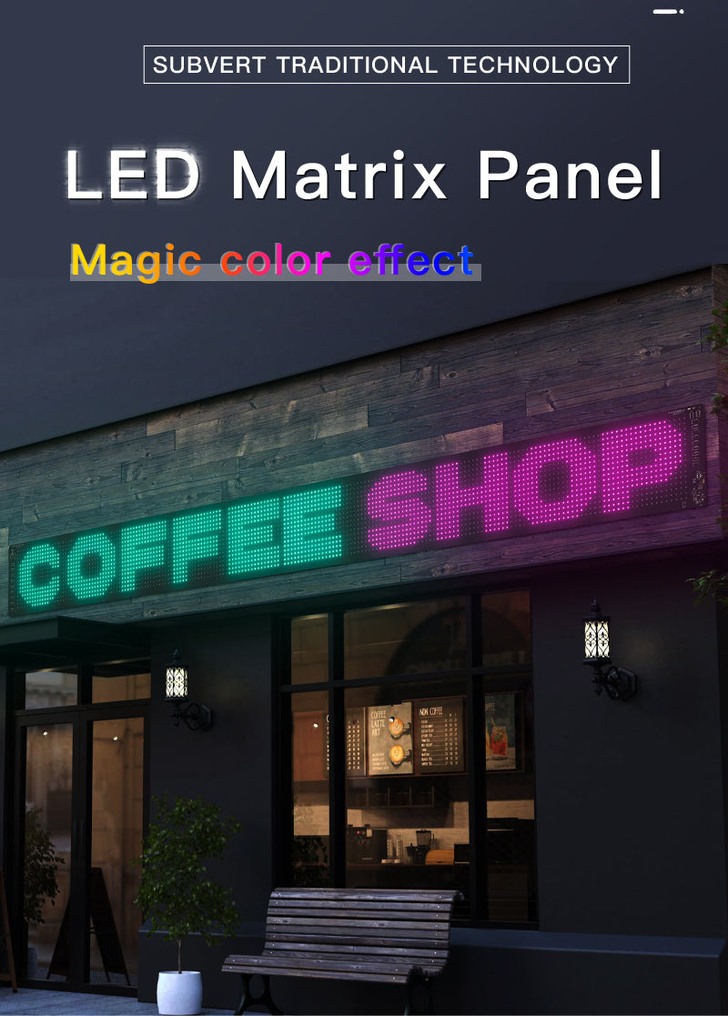 Coffee shop storefront with a large soft LED sign