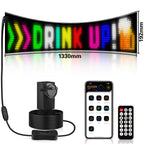 52-inch PIXELLAB Soft LED Sign showing "DRINK UP" with wall adapter, phone app and remote