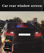 Soft LED sign in a car rear window controlled from the phone app