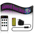 35-inch PIXELLAB Soft LED Sign showing "Good lucky" with USB cable, phone app and remote